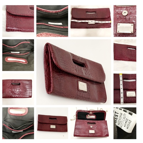 Nine West Gator Embossed Burgundy Red Wine Clutch - Picture 3 of 5